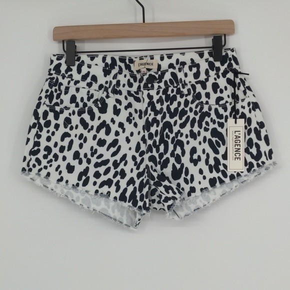 L'Agence Audrey Ryland High-Rise Cutoff Leopard Genoa Denim Shorts Size 25 - Picture 1 of 15